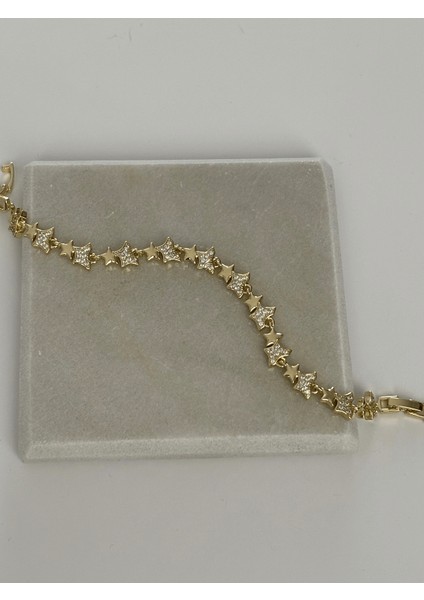 Küçük Taşlı ve Parlak Çift Yıldızlı Gold Bileklik fiyatları