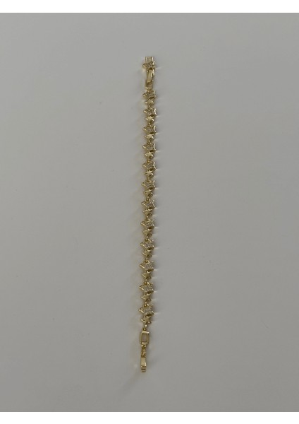 Küçük Taşlı ve Parlak Çift Yıldızlı Gold Bileklik modelleri