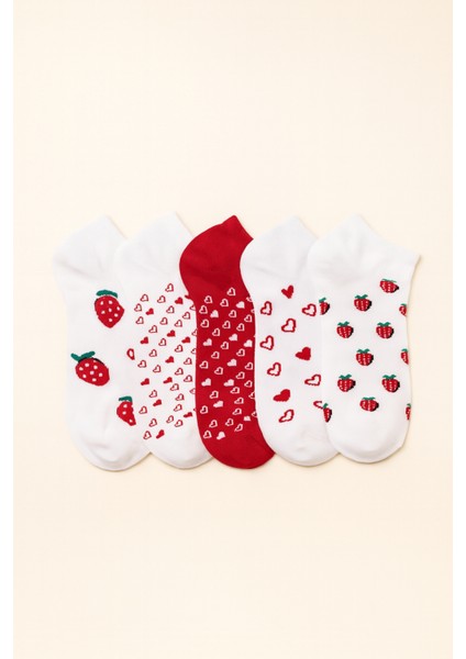 Kız Çocuk Çilek Desenli 5'li Patik Çorap modelleri