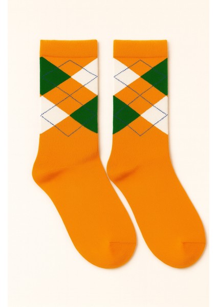 Çocuk Ekose Desenli Soket Çorap Turuncu modelleri