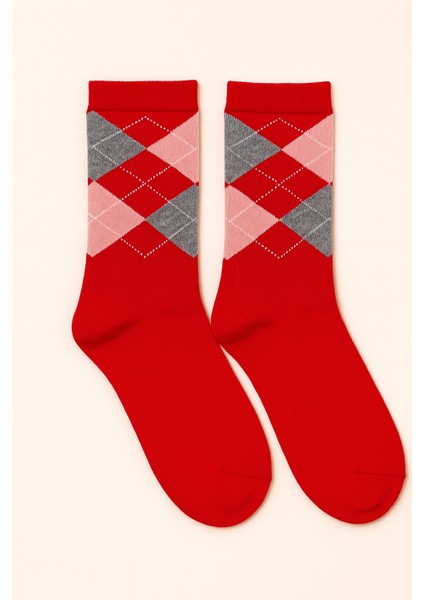 Çocuk Ekose Desenli Soket Çorap Kırmızı modelleri