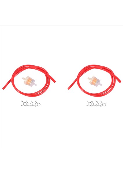 2pcs 6mm Benzin Filtresi + Benzinli Boru Hortumu Hattı + 8 Klips Moto Scooter Kir Bisiklet Kırmızı (Yurt Dışından)