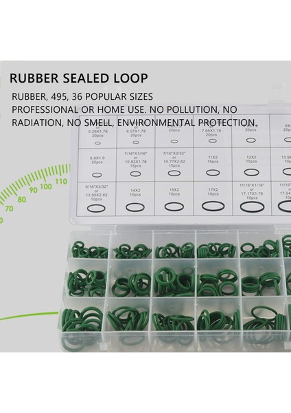 495PCS 36 Boyutlar O-Ring Kiti Siyah ve Yeşil Metrik O Halka Contalar Kauçuk O Halka Contaları Yağ Direnci 270 Pcs + 225 Pcs (Yurt Dışından) fırsatları