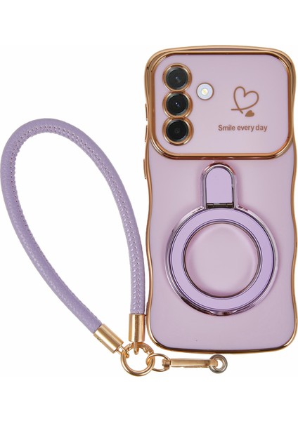 Samsung Galaxy A56 5g / A36 5g Kickstand Elektrokaplama Dalga Çerçeve Tpu Arka Kapak ve El Kayışı (Yurt Dışından)