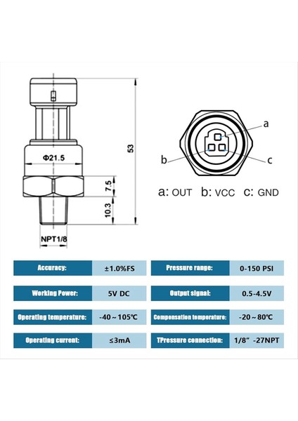 150 Psı Basınçlı Dönüştürücü Sensör Konektör Kablo Demeti 1/8 Inç Npt Iplik Paslanmaz Çelik Basınç Verici Yağ Için (Yurt Dışından) fiyatları