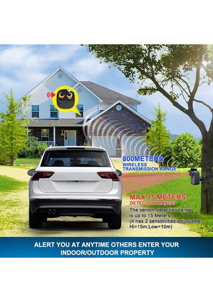 Kablosuz Driveway Alarm 800 Metre Uzun Hava Durumu Geçirmez Dış Motor Sensörü ve Dedektör Güvenlik Uyarısı Sistem-Abd Fiş (Yurt Dışından) fiyatları