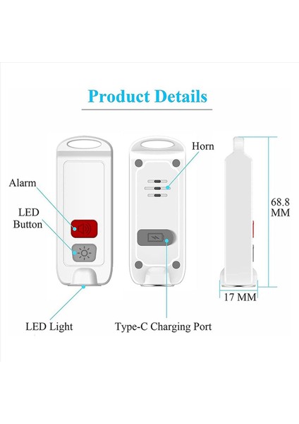4x Kişisel Alarm Sos LED Işığı Olan Kadınlar Için Güvenlik Alarmı 130DB Siren Çocuk Büyükleri Için Su Geçirmez Anahtarlık Ses Cihazı (Yurt Dışından) modelleri