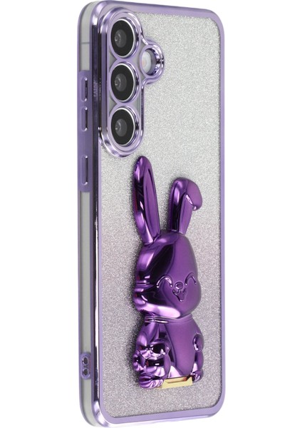 Samsung Galaxy A56 5G Elektrokaplama Parıltılı Tavşan PC + TPU Telefon Kılıfı ve Ayaklık (Yurt Dışından)