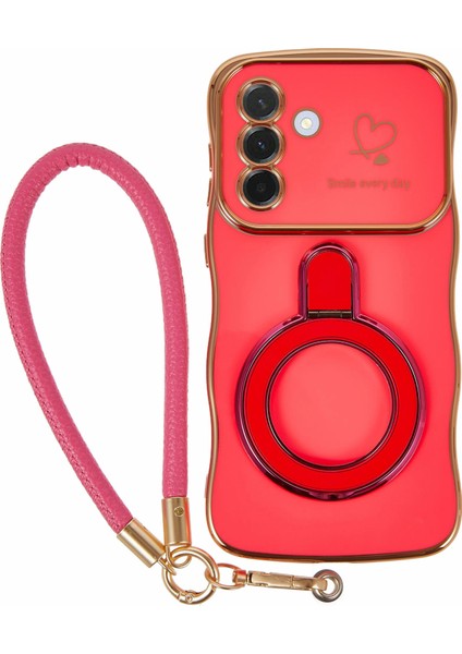 Samsung Galaxy A56 5g / A36 5g Kickstand Elektrokaplama Dalga Çerçeve Tpu Arka Kapak ve El Kayışı (Yurt Dışından)