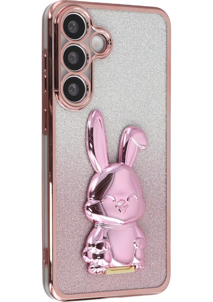 Samsung Galaxy A56 5G Elektrokaplama Parıltılı Tavşan PC + TPU Telefon Kılıfı ve Ayaklık (Yurt Dışından)