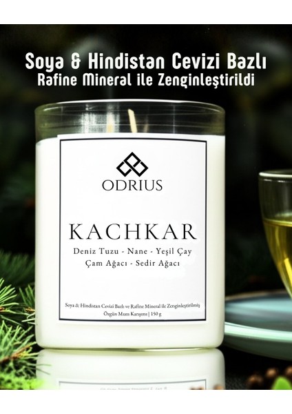 KACHKAR Kokulu Mum – Çam & Sedir – Ferah ve Temiz Koku – El Yapımı Uzun Süreli Mum – Soya & Hindistan Cevizi Bazlı ve Rafine Mineral ile Zenginleştirilmiş Özgün Mum Karışımı – 150 gram - ODRIUS