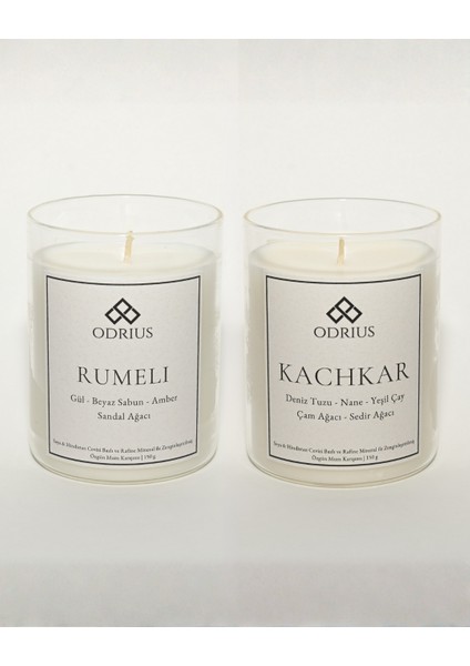 Zarif Mevsim Geçişi Kokulu Mum Seti – Gül, Sandal Ağacı, Çam, Sedir – 2’li Premium Mum – Soya & Hindistan Cevizi Bazlı ve Rafine Mineral ile Zenginleştirilmiş Özgün Mum Karışımı – (2x150g) - ODRIUS fiyatları