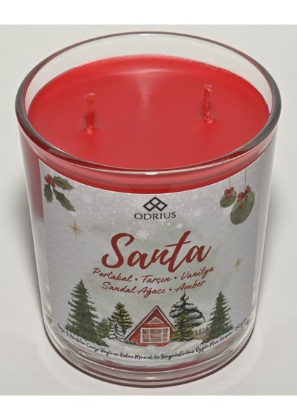 SANTA Kokulu Mum – Portakal, Tarçın & Vanilya – Yılbaşı Ruhunu Yansıtan Sıcak Atmosfer – Soya & Hindistan Cevizi Bazlı ve Rafine Mineral ile Zenginleştirilmiş Özgün Mum Karışımı – 150 Gram - ODRIUS