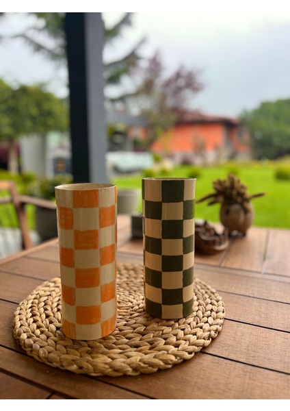 Seramik Damalı Uzun Vazo- Yeşil fiyatları