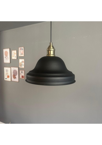 Ulmete Siyah Lale Başlık Tekli Sarkıt Avize Salon Ofis Otel Avizeleri Tasarım Vintage