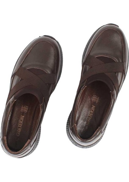 Kadın Kahverengi Kalın Tabanlı Deri Ayakkabı