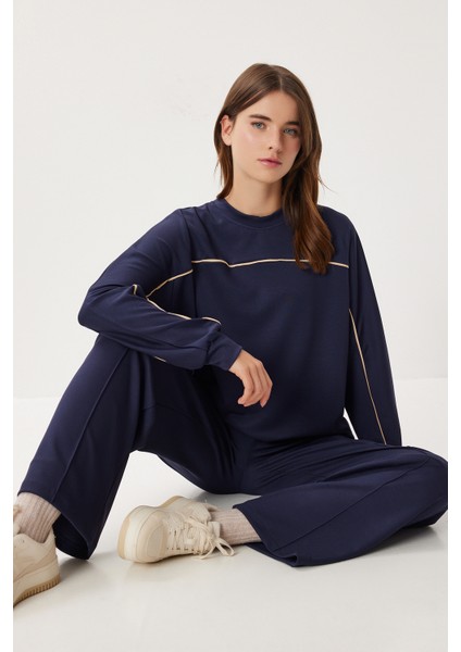 Kontrast Şeritli Modal Alt-Üst Takım LCI0062 Lacivert