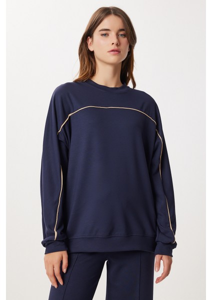 Kontrast Şeritli Modal Alt-Üst Takım LCI0062 Lacivert modelleri