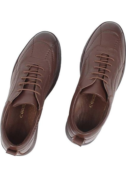 Kadın Kahverengi Bağcıklı Kalın Tabanlı Deri Ayakkabı