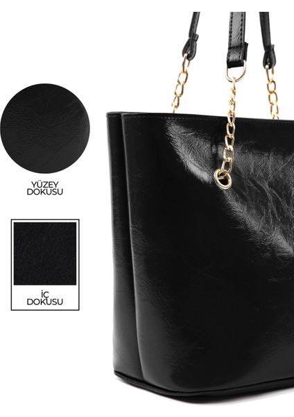 Kırışık Dokulu Siyah SHK256 Suni Deri Fermuarlı Tek Bölmeli Zincir Askılı El, Kol ve Omuz Çantası indirimleri