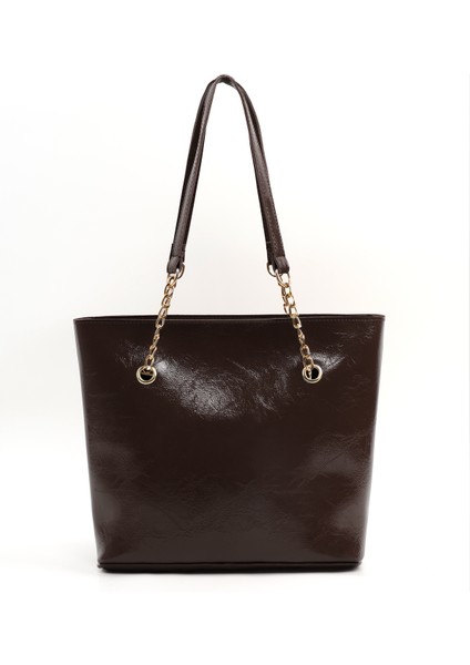 Kırışık Dokulu Kahverengi SHK256 Suni Deri Fermuarlı Tek Bölmeli Zincir Askılı El, Kol ve Omuz Çantası modelleri