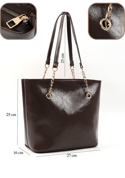 Kırışık Dokulu Kahverengi SHK256 Suni Deri Fermuarlı Tek Bölmeli Zincir Askılı El, Kol ve Omuz Çantası fırsatları