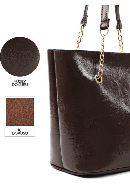 Kırışık Dokulu Kahverengi SHK256 Suni Deri Fermuarlı Tek Bölmeli Zincir Askılı El, Kol ve Omuz Çantası indirimleri