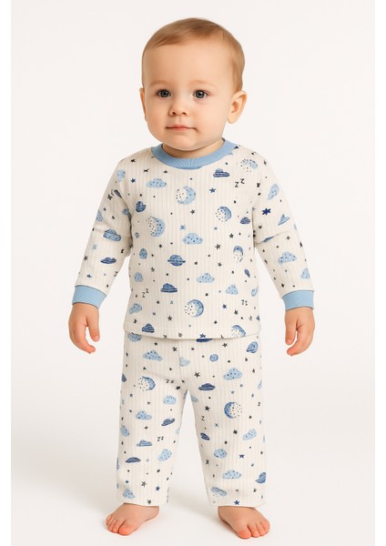 Bulut ve Yağmur Desenli Unisex Bebek Pijama Takımı