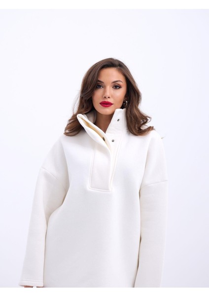 Geniş Kesim Yarım Çıtçıtlı Pamuklu Sweat fiyatları