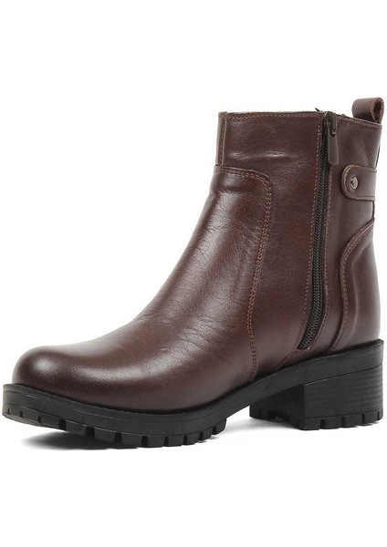 Kadın Kahverengi Çift Fermuarlı Kalın Topuklu Deri Bot fırsatları