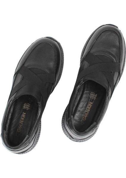 Kadın Siyah Kalın Tabanlı Deri Ayakkabı