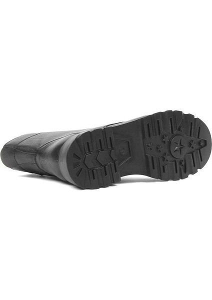 Kadın Siyah Bağcıklı Fermuarlı Kalın Topuklu Deri Bot indirimleri