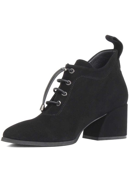 Kadın Siyah Kalın Topuklu Süet Deri Ayakkabı modelleri