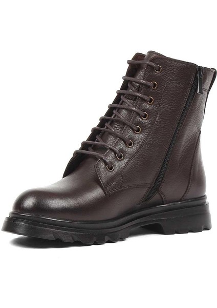 Kadın Kahverengi Bağcıklı Fermuarlı Kalın Topuklu Deri Bot modelleri