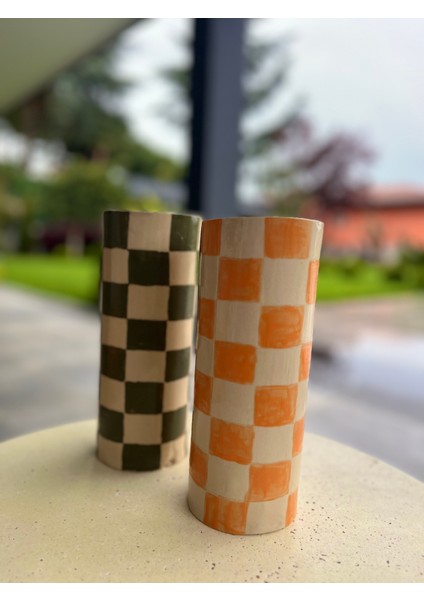 Damalı Seramik Turuncu Uzun Vazo fiyatları