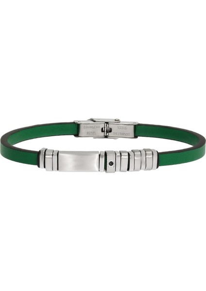 Erkek Çelik Detay Yeşil Renk Deri Bileklik