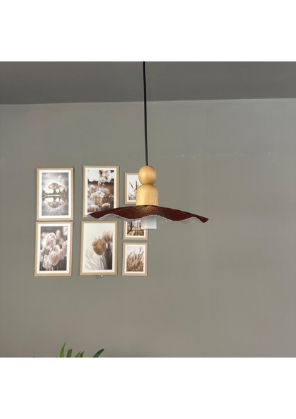Teyra Vişne Çürüğü Tekli Avize Kalın Ahşap Boncuk Başlık Sarkıt Lamba Restoran Salon Aydınlatma