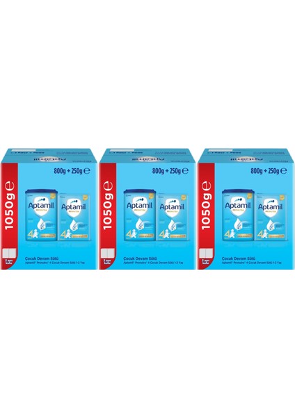 Nutrıcıa Aptamil Pronutra 800GR+250GR Toplam: 1050GR Devam Sütü No:4 (1 Yaş ve Üzeri) (3 Lü Set)