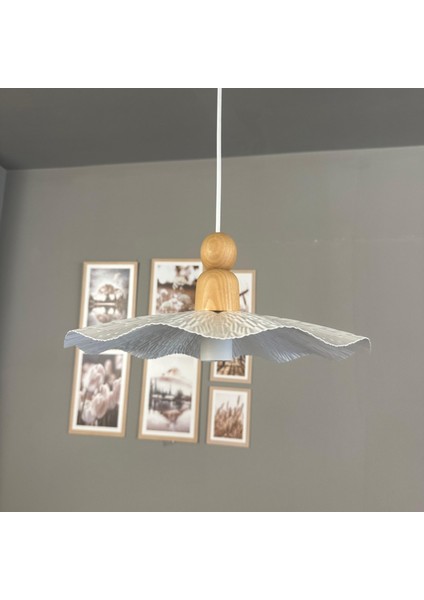 Teyra Beyaz Tekli Avize Kalın Ahşap Boncuk Başlık Sarkıt Lamba Restoran Salon Aydınlatma