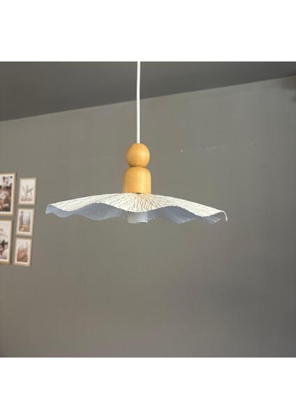 Teyra Beyaz Tekli Avize Kalın Ahşap Boncuk Başlık Sarkıt Lamba Restoran Salon Aydınlatma fiyatları