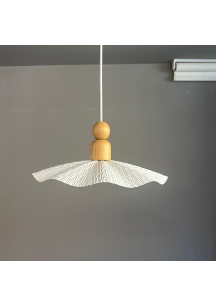 Teyra Beyaz Tekli Avize Kalın Ahşap Boncuk Başlık Sarkıt Lamba Restoran Salon Aydınlatma modelleri