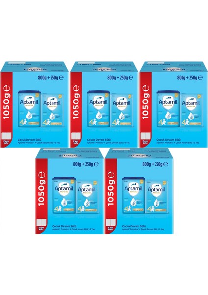 Nutrıcıa Aptamil Pronutra 800GR+250GR Toplam: 1050GR Devam Sütü No:4 (1 Yaş ve Üzeri) (5 Li Set)