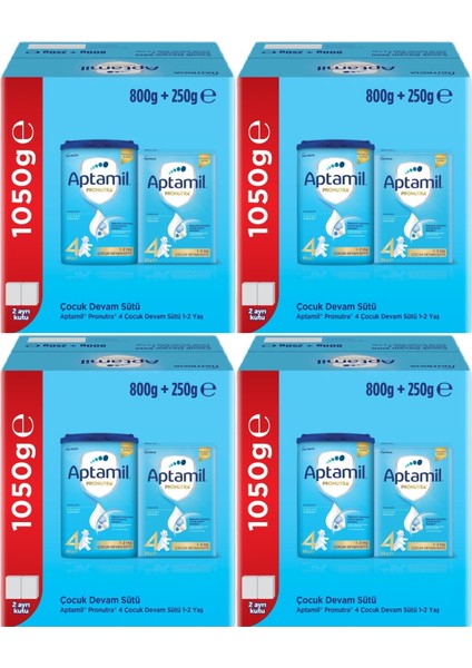 Nutrıcıa Aptamil Pronutra 800GR+250GR Toplam: 1050GR Devam Sütü No:4 (1 Yaş ve Üzeri) (4 Lü Set)