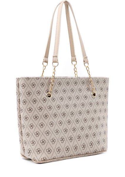 Monogram Baskılı Vizon SHK256 Suni Deri Fermuarlı Tek Bölmeli Zincir Askılı El, Kol ve Omuz Çantası fiyatları