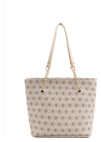 Monogram Baskılı Vizon SHK256 Suni Deri Fermuarlı Tek Bölmeli Zincir Askılı El, Kol ve Omuz Çantası modelleri