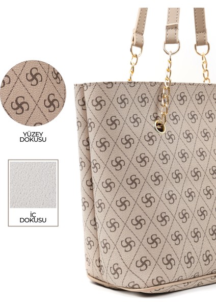 Monogram Baskılı Vizon SHK256 Suni Deri Fermuarlı Tek Bölmeli Zincir Askılı El, Kol ve Omuz Çantası indirimleri