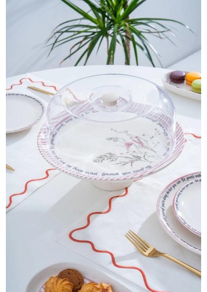 HCA9090 Laila Desenli Ayaklı Kek Fanusu 30 cm