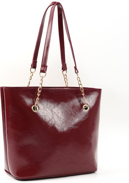 Kırışık Dokulu Bordo SHK256 Suni Deri Fermuarlı Tek Bölmeli Zincir Askılı El, Kol ve Omuz Çantası fiyatları