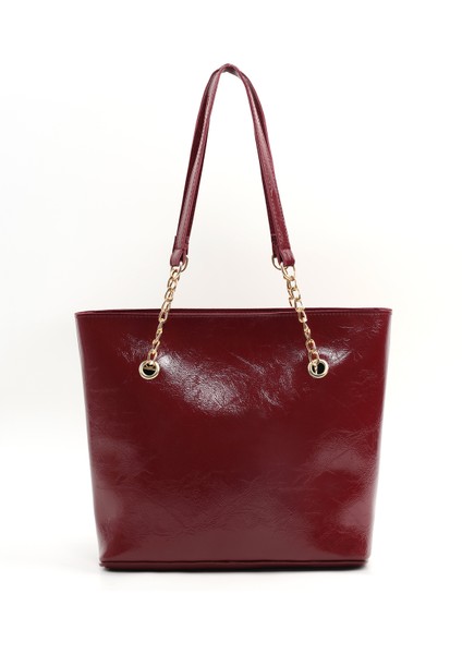 Kırışık Dokulu Bordo SHK256 Suni Deri Fermuarlı Tek Bölmeli Zincir Askılı El, Kol ve Omuz Çantası modelleri