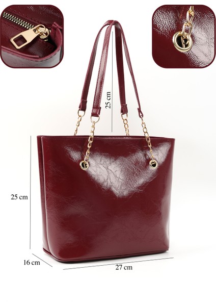 Kırışık Dokulu Bordo SHK256 Suni Deri Fermuarlı Tek Bölmeli Zincir Askılı El, Kol ve Omuz Çantası fırsatları